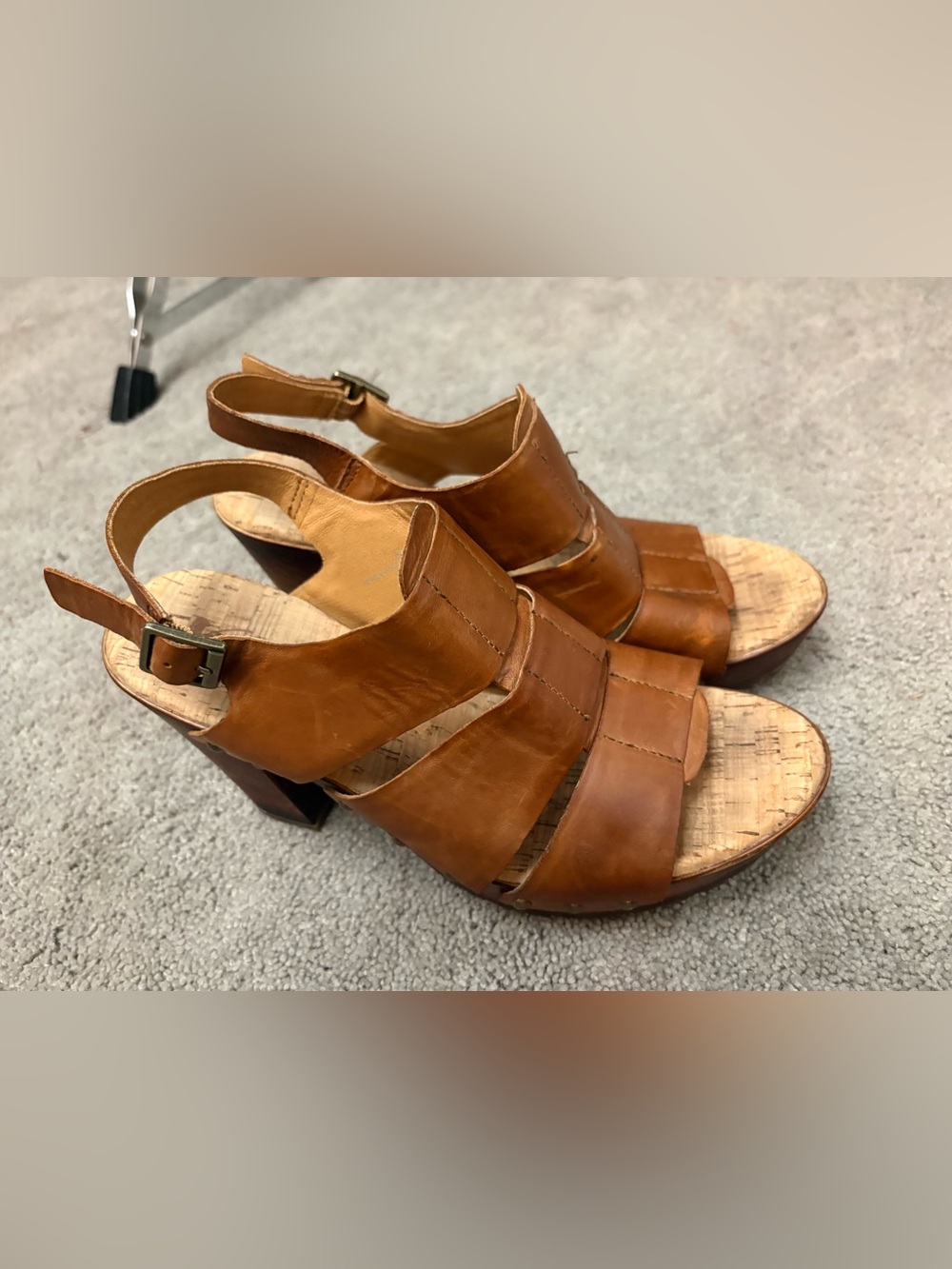Kork-Ease Cognac Leather Strappy Slingback Sandals